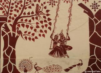 वृन्दावन के दर्शनीय स्थल – मंदिर, घाट व संग्रहालय वृन्दावन की दीवार पर राधा कृष्ण