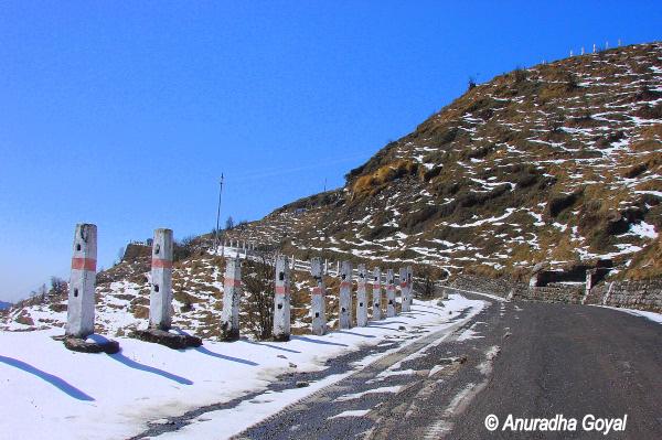 Snow-clad road at Sikkim