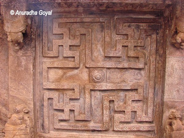 Carvings on the ceiling at Badami Caves