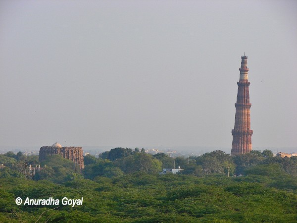 Qutub Minar &amp; Alai Minar view from the fort