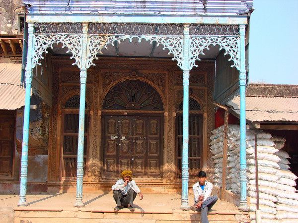 The facade of a house in the town