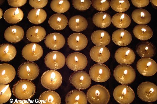 Candle Diyas offered at Mahabodhi Temple