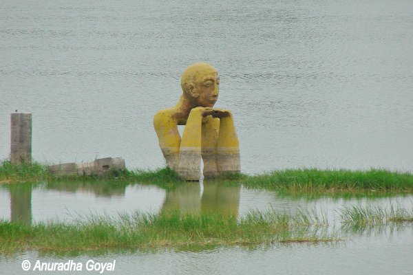 Modern art installation in the lake beside Ekshila