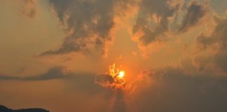 Sunset time over the mighty Brahmaputra river, Guwahati