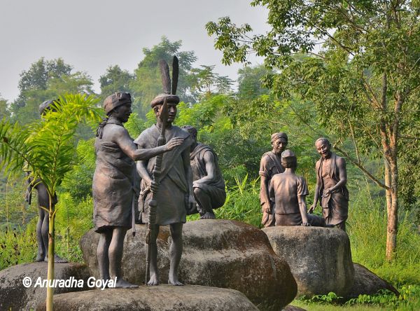 Sculptures of Tribals at artificially created ethnic village in Kohora range