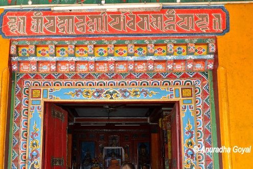 The decorated door of Takpo Buddhist Monastery