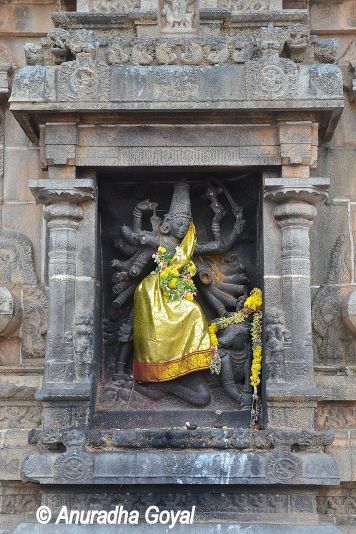 Mahishasuramardini sculpture on the walls of the Mandir