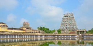 Nataraja Temple, Chidambaram reflecting in the temple tank