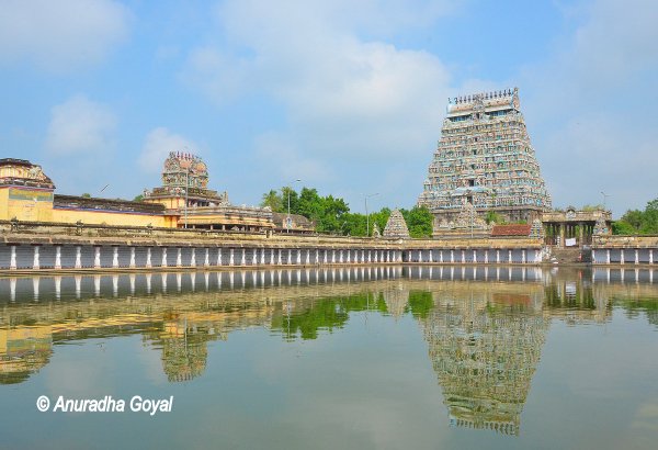 Nataraja Temple, Chidambaram reflecting in the temple tank