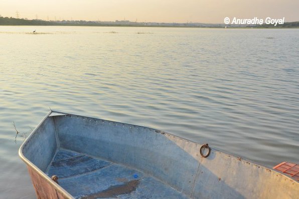 Fishing boat by the lake