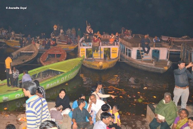 Visitors on the boats