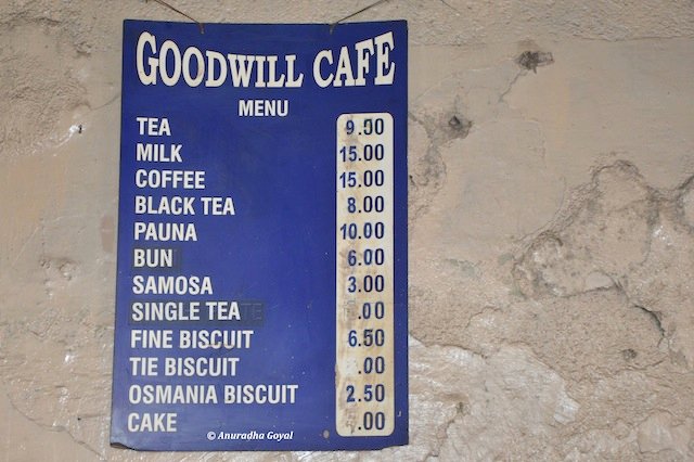 The menu of Goodwill Cafe at Purana Pul