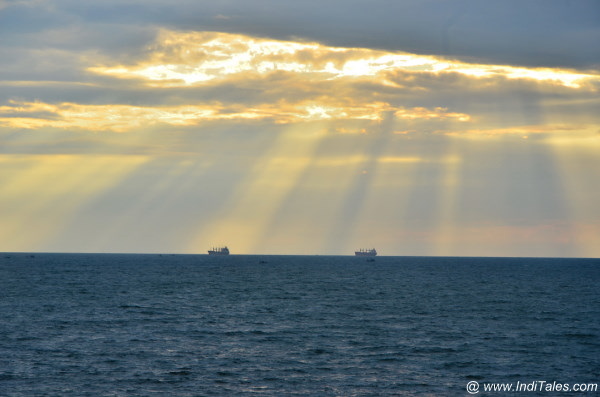 Sun-rays lighting the ships