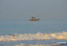 Fishermen sailing out to seas early morning at Utorda beach