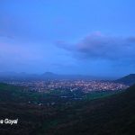 Satara city view at dusk from the hills