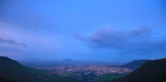 Satara city view at dusk from the hills