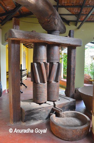 Traditional sugarcane Juice extraction equipment at Goa Chitra museum