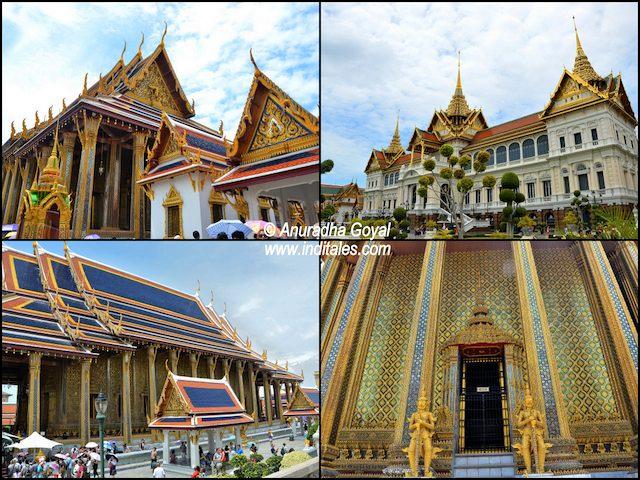 A collage of different architectural styles at Grand Palace Bangkok