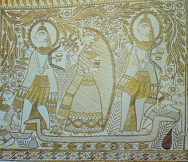 Ramayana Painting leaving for the forest on a boat with Kevat