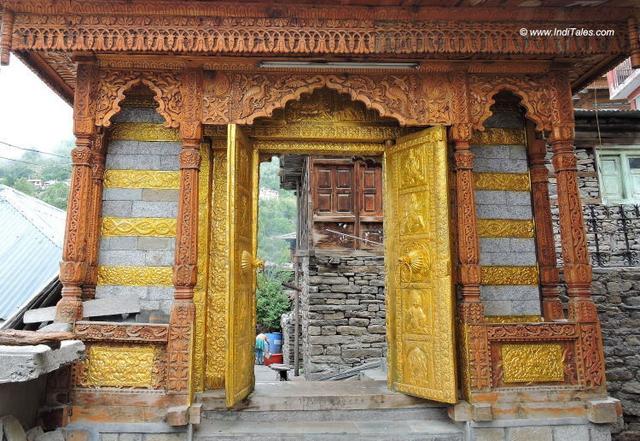 An ornate door of Nag Nagini temple at Kalpa