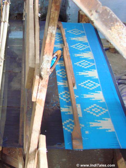 Ikkat pattern being woven at Pochampally