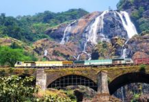 Dudhsagar Waterfalls with a passing train