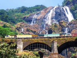 Dudhsagar Waterfalls with a passing train