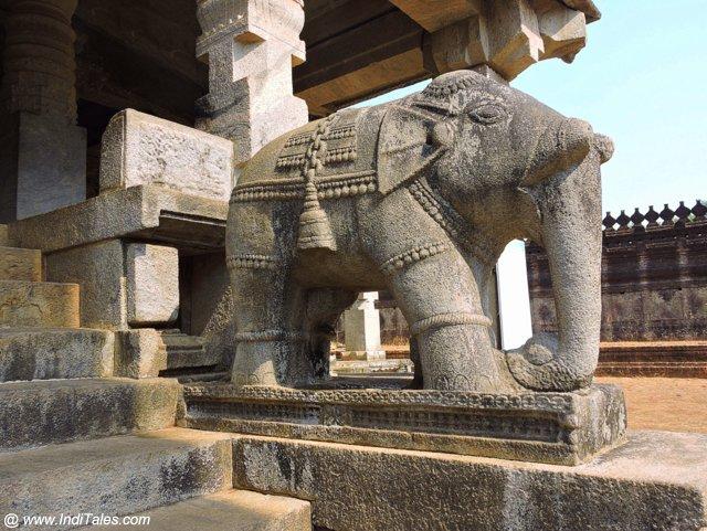 Carved Elephant at the entrance of Thousand Pillar Temple - Moodbidri