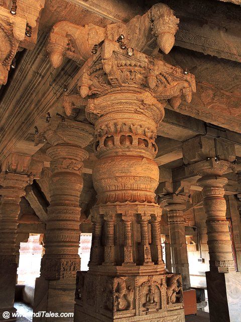 Intricately carved pillars of Thousand Pillar Temple at Moodbidri