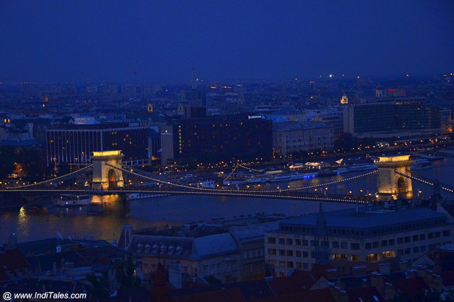 Chain bridge at night a landscape view