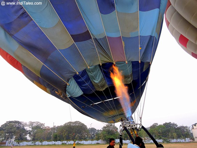 Heating up the air for the balloon