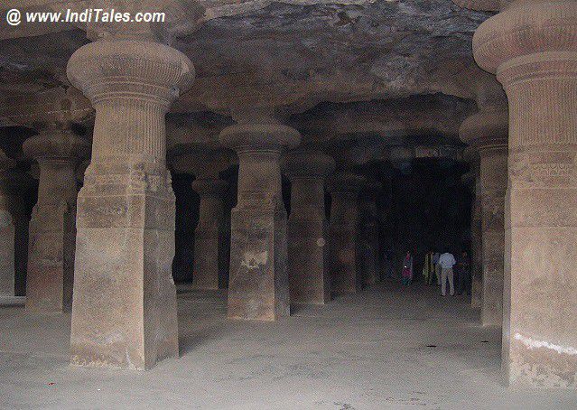 Carved Pillars inside Elephanta Caves