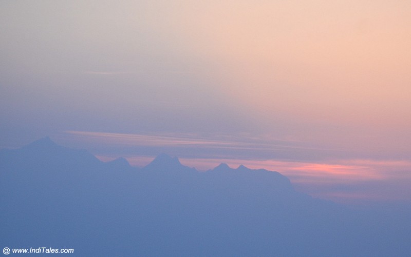 Landscape view moments before Sunrise over the Himalayas at Binsar