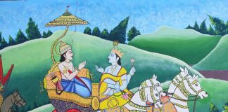 Krishna Giving Gita Gyan to Arjun during Mahabharat War at Kurukshetra