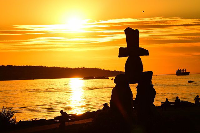 Inukshuk Monument at Sunset