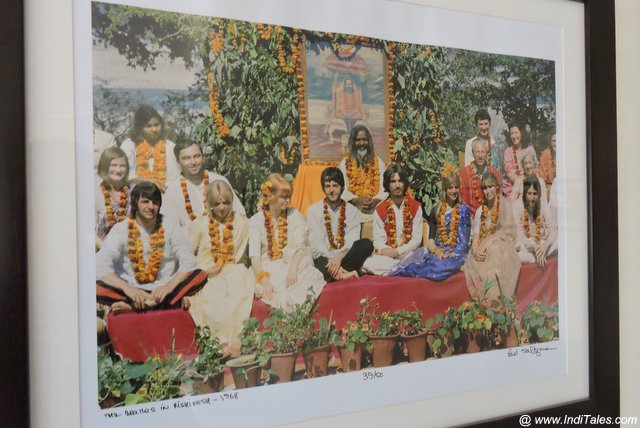 Photo of Maharishi Mahesh Yogi with Beatles at the 84 Kutiya Gallery