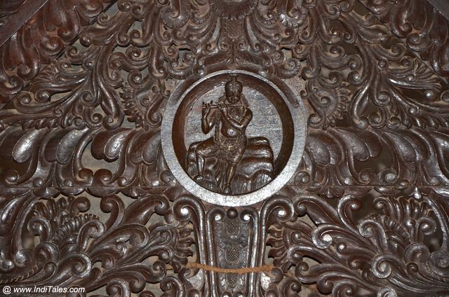 Lord Krishna in woodwork at Padmanabhapuram Palace