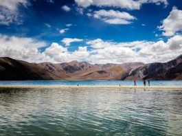 Tourists at the Pangong Lake, Ladakh