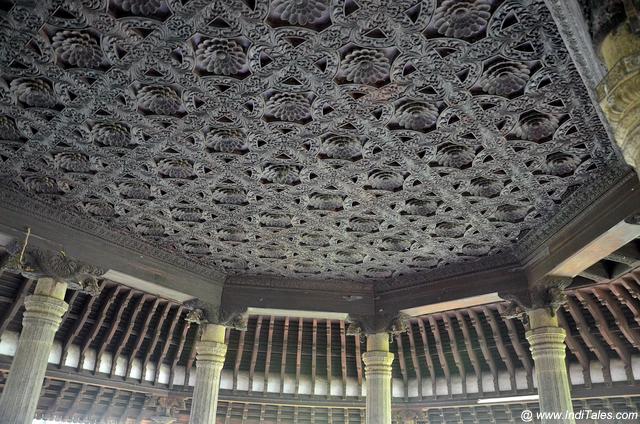 Fabulously carved wooden ceilings with ceramic pillars