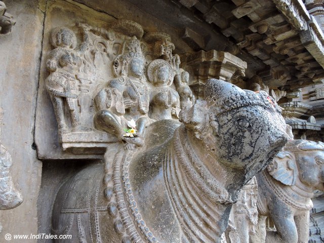 Shiva and Parvati on their vehicle Nandi at Kopeshwar Mahadev Temple