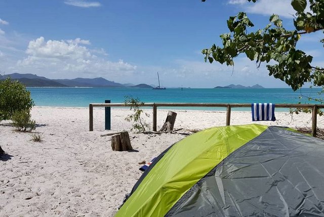 Camping on Whitehaven beach, Queensland