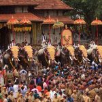 Vadakkumnathan Temple At Thrissur Pooram In Kerala Decorated Elephants parade at Vadakkumnathan Temple Pooram festival