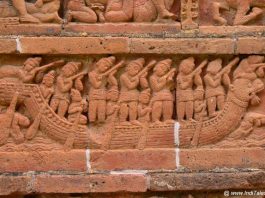 An ancient boat depicted in terracotta at the heritage of Bishnupur, Bengal