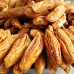 Popular Odisha street food Khaja a sweet dish on display at Puri Car Street