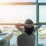Large clean well lit work desk at Business Hotel