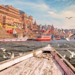 Ganga riverfront view of the Ghats of Varanasi from boat