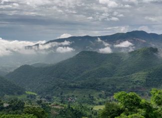 A view point in Araku, clouds passing by the hills