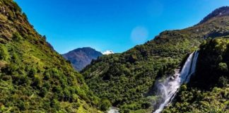 Landscape view of the beautiful Nuranang Waterfall